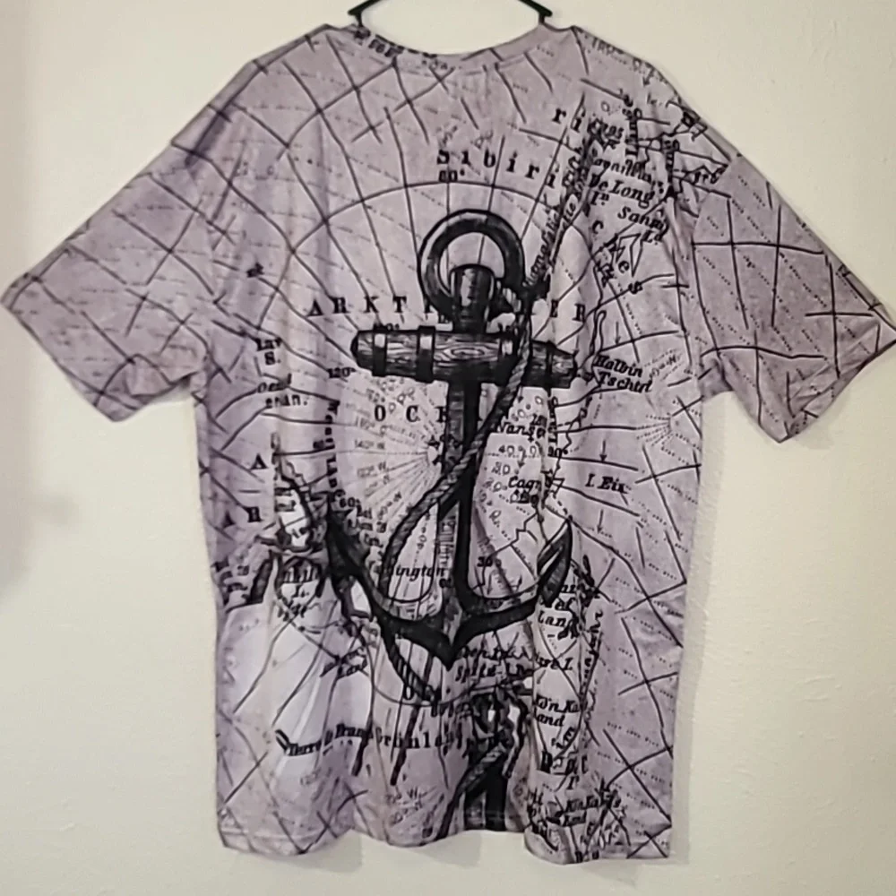 Nautical Voyage Anchor Script Mens Graphic T Shirt Dry Fit Grey Size 2XL - Picture 9 of 16